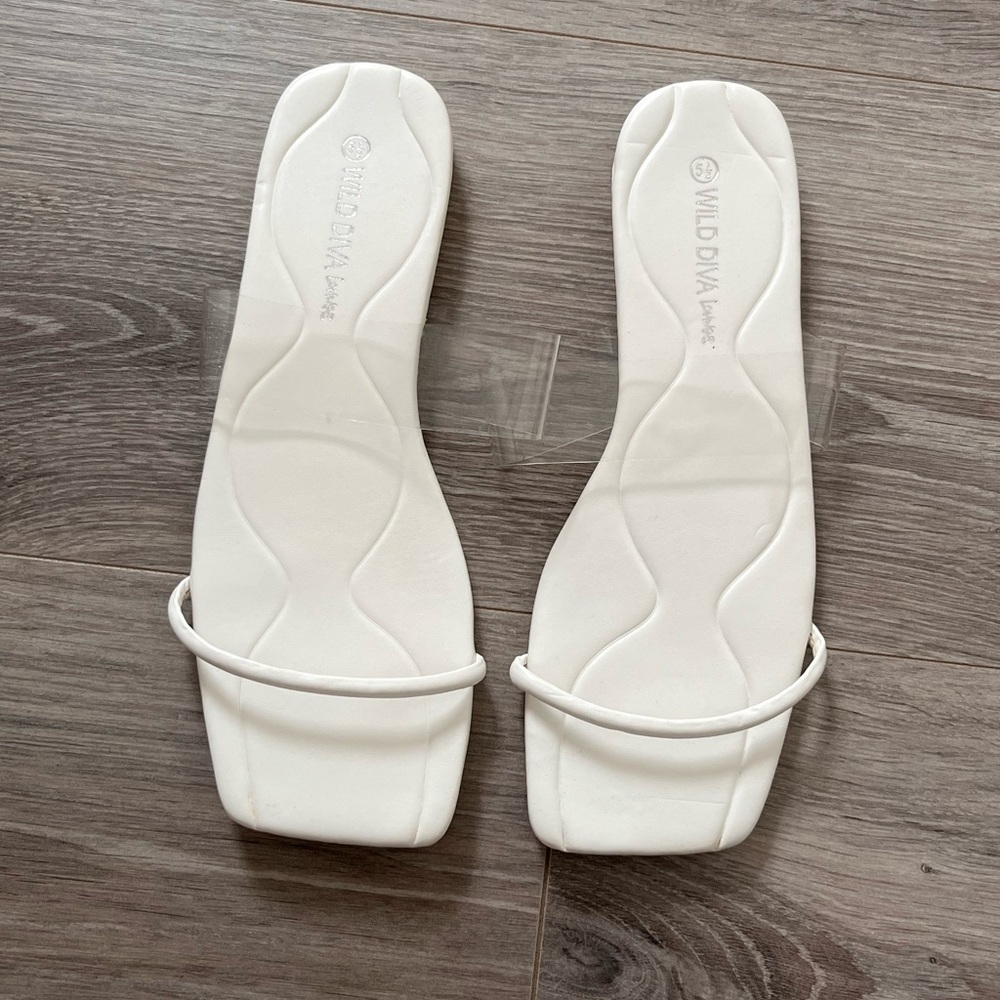 White Double Strap Flat Slides - image 6